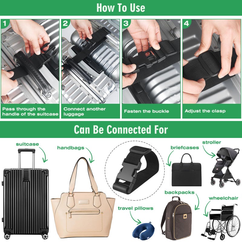 FLMITRA 2PCS Add a Bag Luggage Straps for Suitcase, Adjustable Suitcase Strap, Travel Accessories Travel Attachment for Connecting Two Suitcases or Smaller Packages Together -Black - Image 4