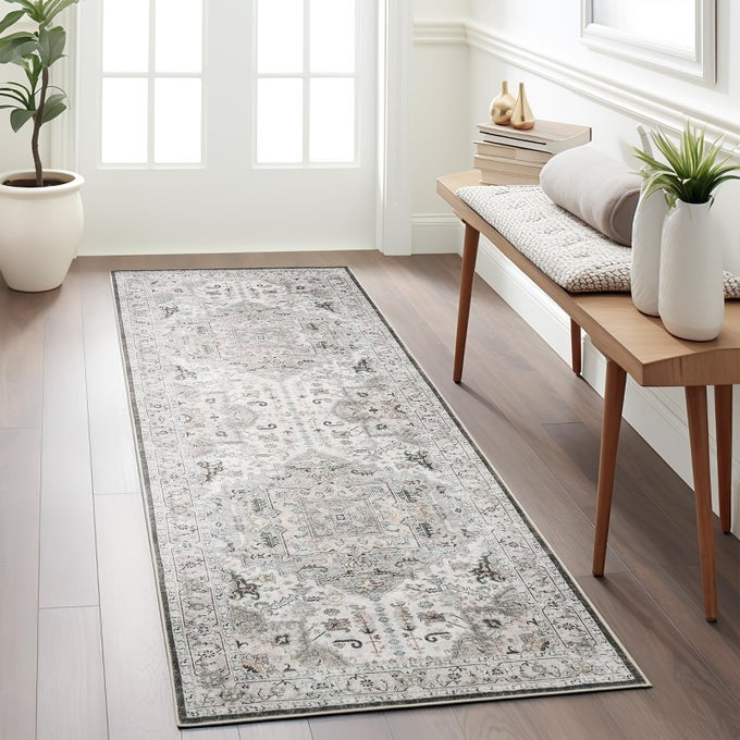 WASHABLE RUNNER RUG 2X6 ULTRATHIN NONSLIP NONSHEDDING HALLWAY RUNNER STAIN RESISTANT KITCHEN MAT ENTRYWAY CARPET RUNNER VINTAGE PET FRIENDLY LOW PILE RUNNERS 2X6FT IVORYBROWN