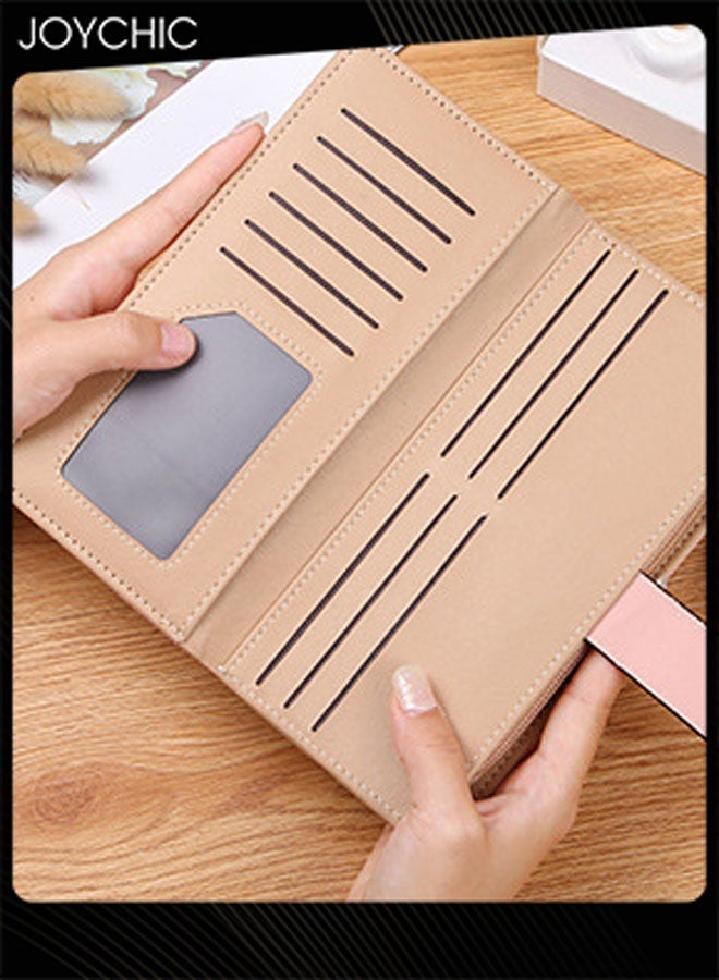 Joychic محفظة جلدية طويلة للنساء مع حافظة بطاقات قابلة للطي بسحاب ودبوس، حقيبة كلاتش أنيقة للنساء - Image 2