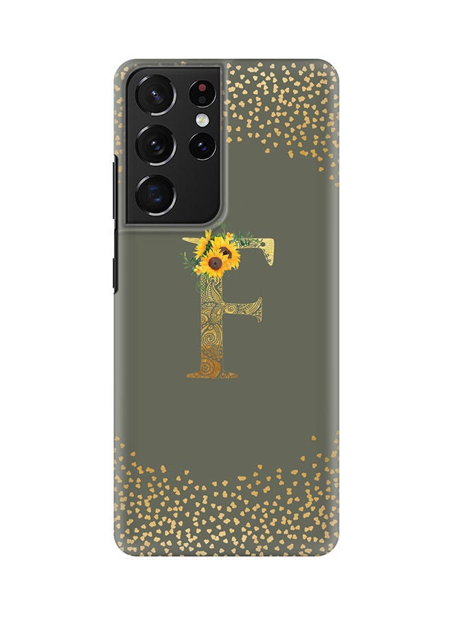 Stylizedd Monogram Slim Cover for Samsung Galaxy S21 Ultra 5G Case Custom Initials Letter Floral Pattern Snap Series Mobile Cover Matte Alphabet  - F (Olive Green) - Image 1