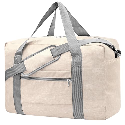 Beurlike For Spirit Airlines Personal Item Bag 18x14x8 Foldable Carry on Bags for Airplanes Travel Duffel Bags for Women and MenSnow BeigeWith Shoulder Strap - Image 1