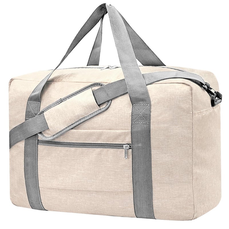 Beurlike For Spirit Airlines Personal Item Bag 18x14x8 Foldable Carry on Bags for Airplanes Travel Duffel Bags for Women and MenSnow BeigeWith Shoulder Strap - Image 2