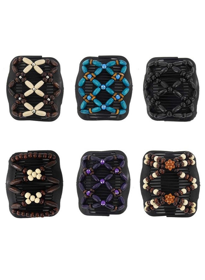 Yeshan Yeshan Magic Hair Side Combs for Women Wood Beaded Stretch Double Clips Bun Maker Hair Accessories,Pack of 6 - Image 1
