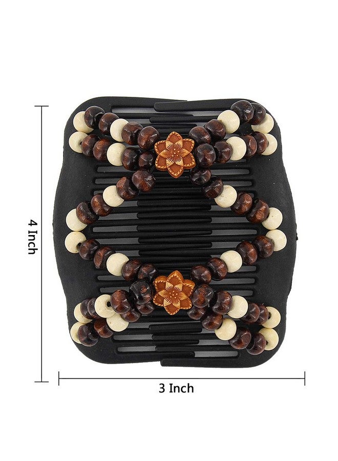 Yeshan Yeshan Magic Hair Side Combs for Women Wood Beaded Stretch Double Clips Bun Maker Hair Accessories,Pack of 6 - Image 2