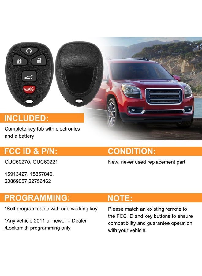VOFONO Car Key Fob 5 Buttons Flip Keyless Remote Control Key Fob for GMC Acadia Yukon/Cadillac Escalade SRX/Chevy Suburban Tahoe Traverse/Buick Enclave FCC ID: OUC60270, OUC60221(Pack of 2) - Image 3