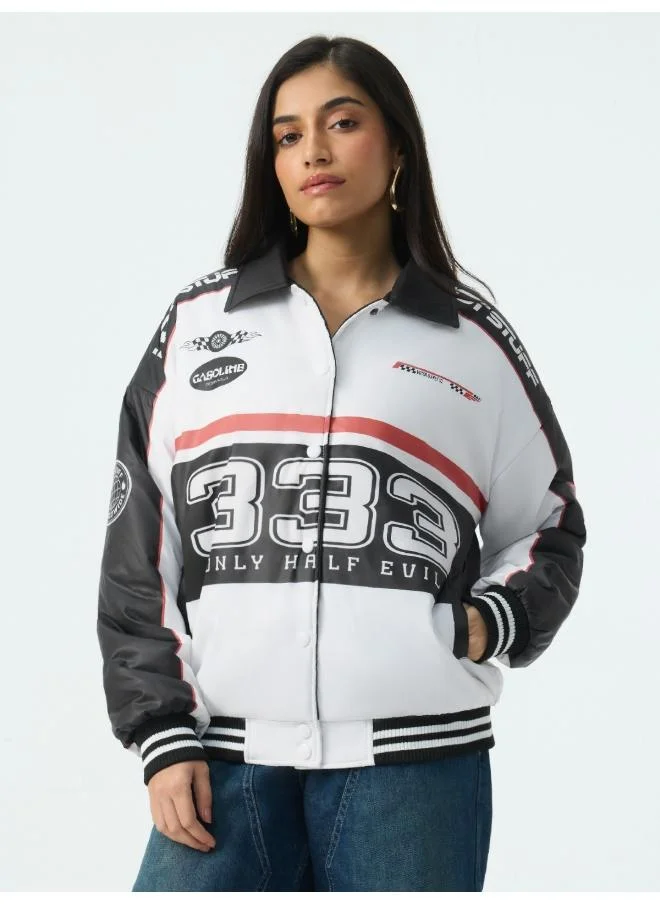 The Souled Store  The Souled Store Women Hot Stuff Half Evil Graphic Printed Multicolour Oversized Fit Varsity Jackets for Women | Best Price UAE