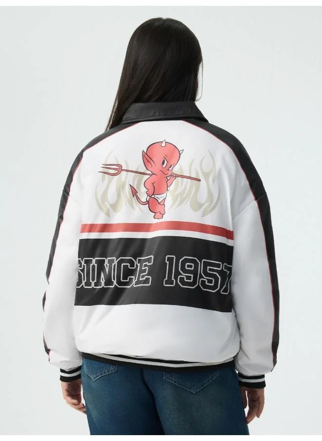 The Souled Store Women Hot Stuff Half Evil Graphic Printed Multicolour Oversized Fit Varsity Jackets