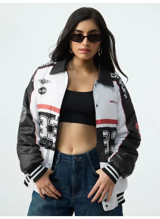 The Souled Store  The Souled Store Women Hot Stuff Half Evil Graphic Printed Multicolour Oversized Fit Varsity Jackets for Women | Best Price UAE