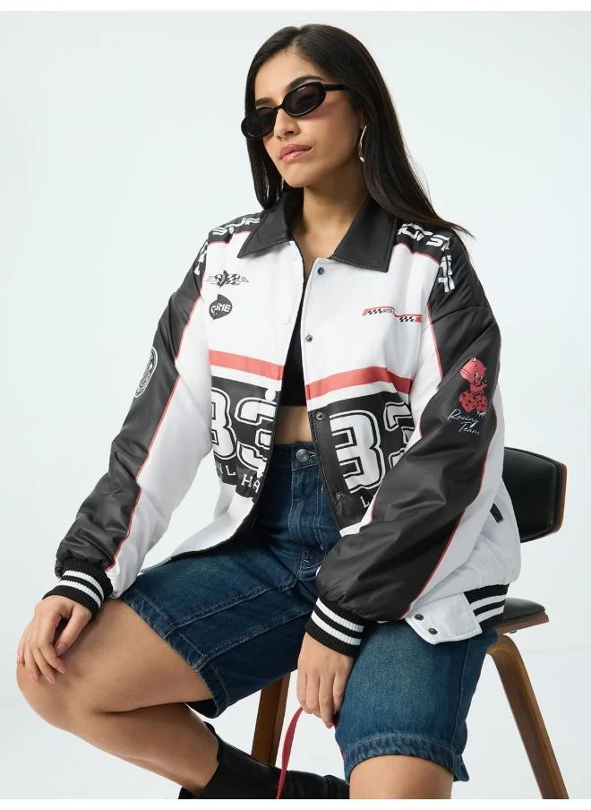 The Souled Store  The Souled Store Women Hot Stuff Half Evil Graphic Printed Multicolour Oversized Fit Varsity Jackets for Women | Best Price UAE
