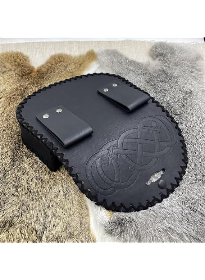 Viking Embossed Belt Bag, Vintage Medieval Faux Leather Side Pack, Middle Ages Portable Belt Pouch For LARP Ren Faire (Black A)  - Image 5