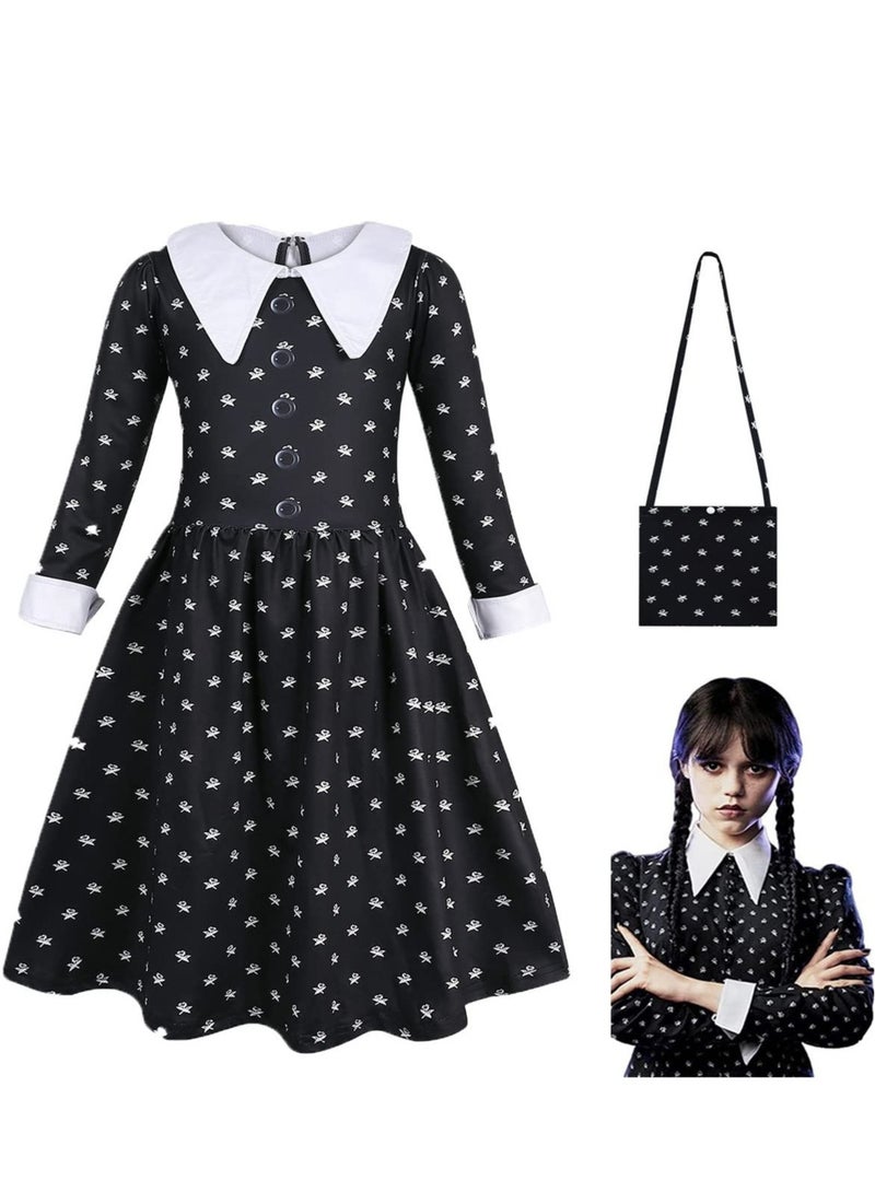 Excefore Cosplay Party Dress for Kids, Dress Matches Crossbody Bag, Black and white Polka Dot Dress, Suitable for Costume Parties and Stage Shows - Image 1
