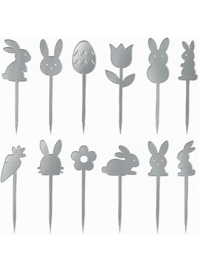 Horoof Home 12 Pcs Silver Acrylic Easter Bunny Cake Toppers - Image 1