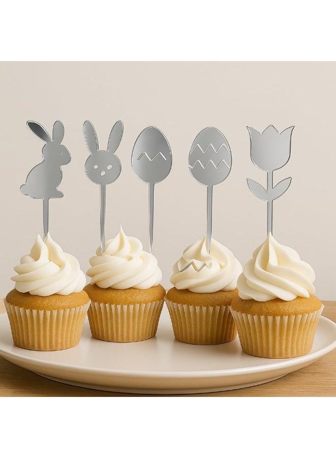 Horoof Home 12 Pcs Silver Acrylic Easter Bunny Cake Toppers - Image 3