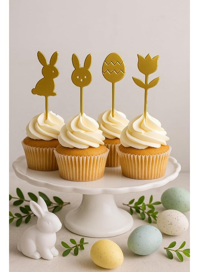 Horoof Home 12 Pcs Silver Acrylic Easter Bunny Cake Toppers - Image 2