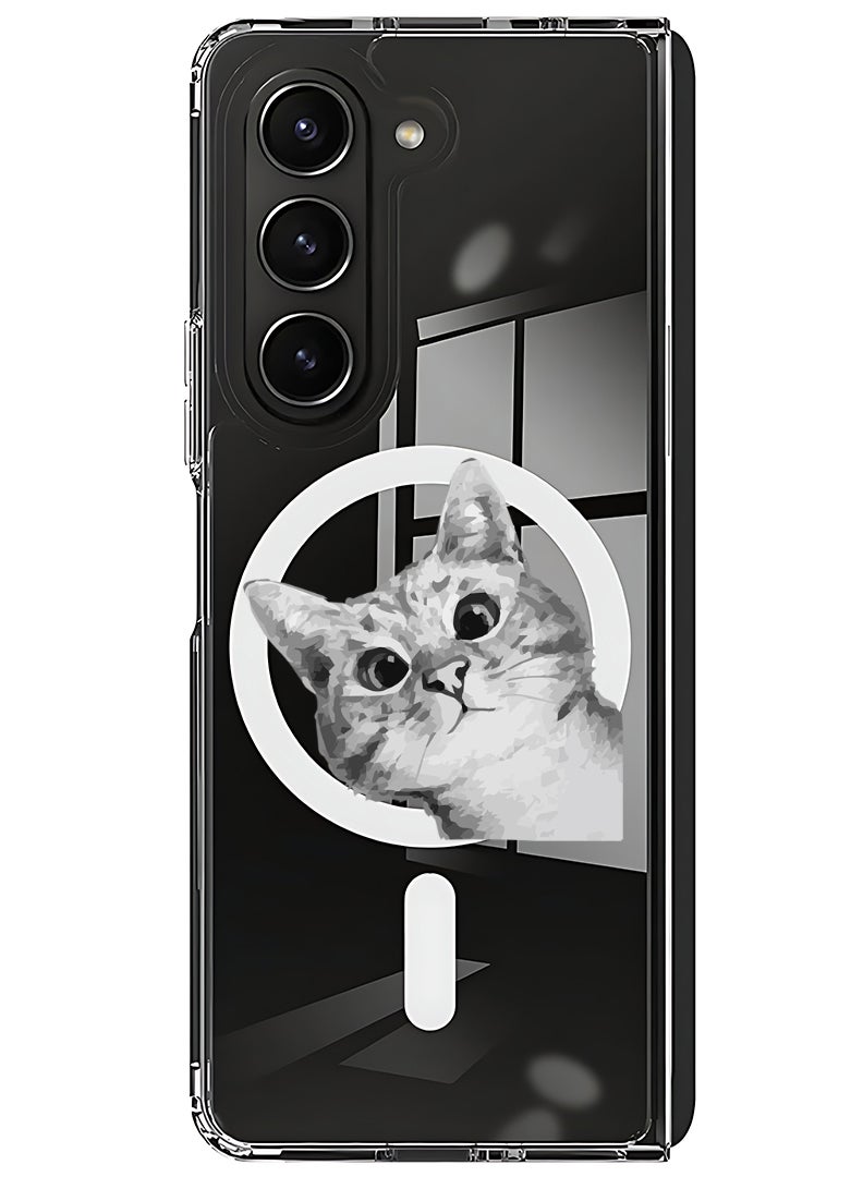 Theodor Magnetic Case for Samsung Galaxy Z Fold 5 Compatible with MagSafe Wireless Charging, Shockproof Phone Bumper Cover Cat Peep - Image 1