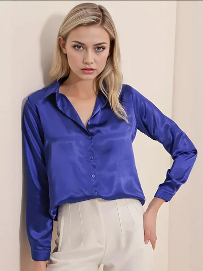 BIG DART BDART Satin Long Sleeve Button Up Shirt