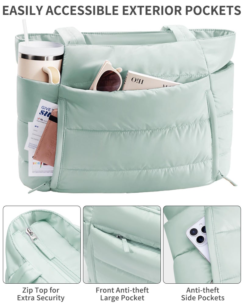 Bagstellar Puffer Tote Bag for Women, Lightweight Puffy Work Handbag Teacher Nurse Quilted Shoulder Bag for School Travel Gym - Image 5
