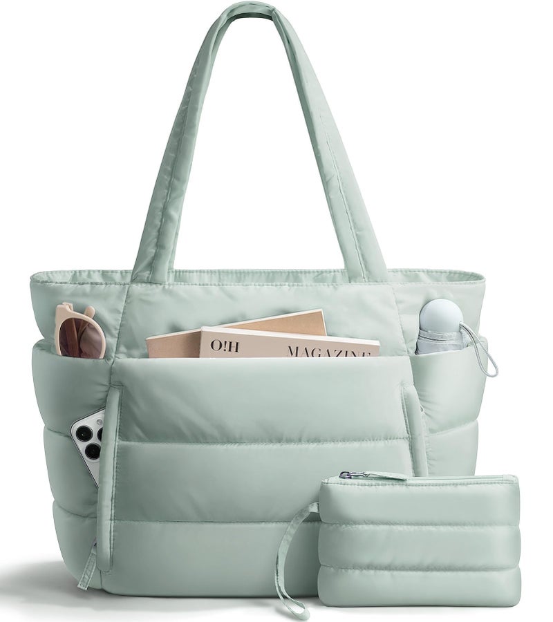Bagstellar Puffer Tote Bag for Women, Lightweight Puffy Work Handbag Teacher Nurse Quilted Shoulder Bag for School Travel Gym - Image 1
