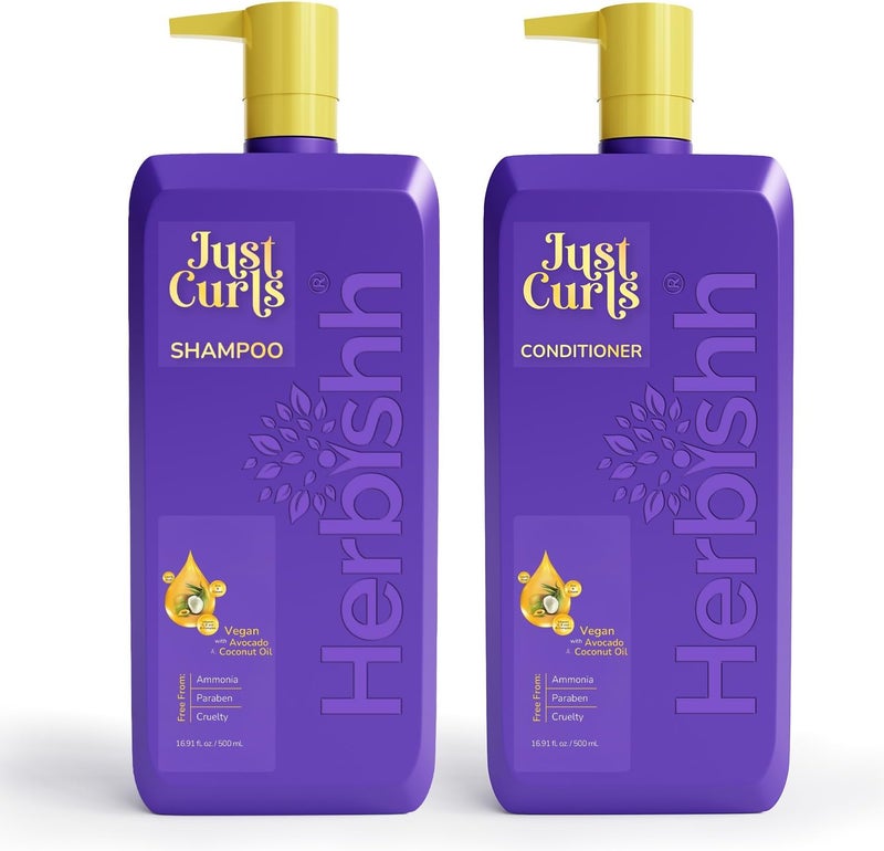 Herbishh Just Curls Coconut Avocado Oil Infused Curly Hair Shampoo And Conditioner Set Sulfatefree Vegan Kit For Curly Hair Care Women Men Wavy Curly Hair Products For Nourished Smooth Hairs