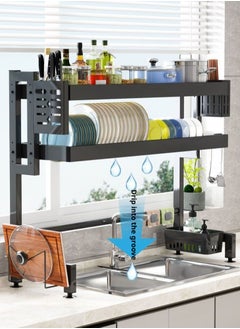 ماركة غير محددة Dish Drying Rack - Large Over The Sink Dish Drainer Drying Rack , Large Capacity Stainless Steel Dish Rack, Multifunctional Kitchen Organizers and Storage Rack, 85cm-Single layer Black  - Image 2