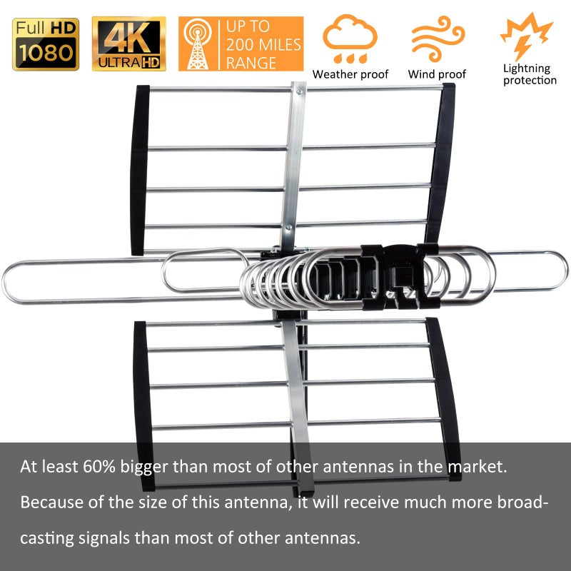 Five Star Outdoor HDTV Antenna up to 200 Mile Long Range, Attic or Roof Mount TV Antenna, Long Range Digital OTA Antenna for 4K 1080P VHF UHF Supports 4 TVs Installation Kit & J Mount - Image 4