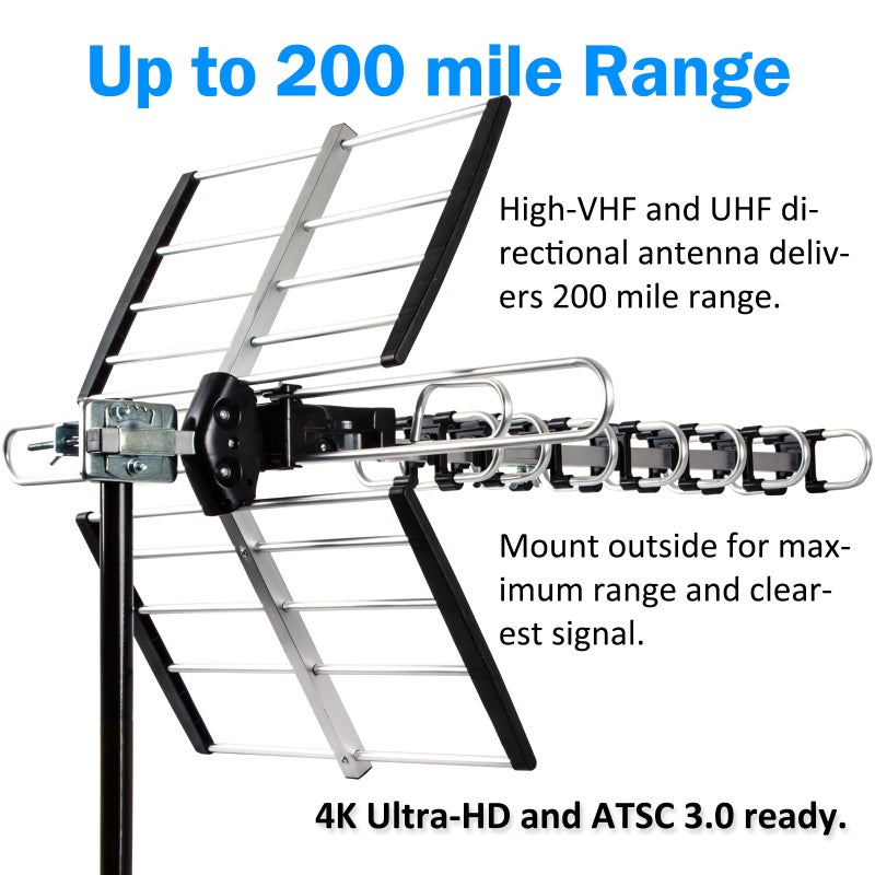 Five Star Outdoor HDTV Antenna up to 200 Mile Long Range, Attic or Roof Mount TV Antenna, Long Range Digital OTA Antenna for 4K 1080P VHF UHF Supports 4 TVs Installation Kit & J Mount - Image 2