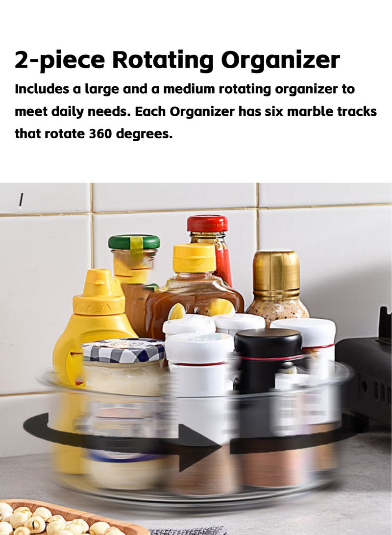 Teuuea 2 Pieces Lazy Susan Round Rotating Kitchen Organizer Storage, Turntable Food Storage Container, Clear Plastic Spinning 360 Degree Rotating for Pantry, Refrigerator, Cosmetic, Spices - Image 3