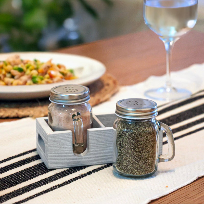 CB Accessories Mason Jar Salt and Pepper Shakers - Glass Shaker Set with Wood Holder Caddy, Easy to Clean & Refill for Farmhouse Kitchen Table, Home and Gifts (White) - Image 5