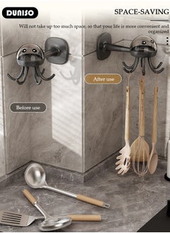 DUNISO 360° Rotation Utensil Hooks, Multi-Functional Under Cabinet Hanger Rack, Nail Free Adhesive Kitchen Utensil Holder, Hanging Hooks with 6 Rotatable Claws, Space Saving Hanging Kitchen Utensil Rack for Kitchen Bathroom, Wall Mount Hook for Kitchen Tools, Spoon, Towel, Key  - Image 2