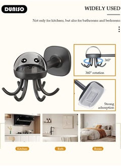 DUNISO 360° Rotation Utensil Hooks, Multi-Functional Under Cabinet Hanger Rack, Nail Free Adhesive Kitchen Utensil Holder, Hanging Hooks with 6 Rotatable Claws, Space Saving Hanging Kitchen Utensil Rack for Kitchen Bathroom, Wall Mount Hook for Kitchen Tools, Spoon, Towel, Key  - Image 3