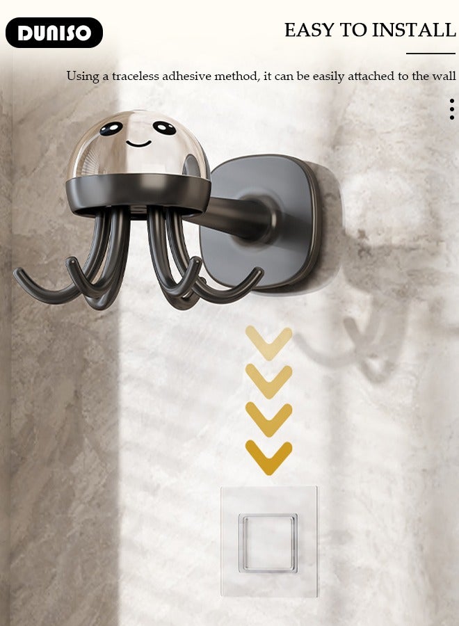 DUNISO 360° Rotation Utensil Hooks, Multi-Functional Under Cabinet Hanger Rack, Nail Free Adhesive Kitchen Utensil Holder, Hanging Hooks with 6 Rotatable Claws, Space Saving Hanging Kitchen Utensil Rack for Kitchen Bathroom, Wall Mount Hook for Kitchen Tools, Spoon, Towel, Key  - Image 5