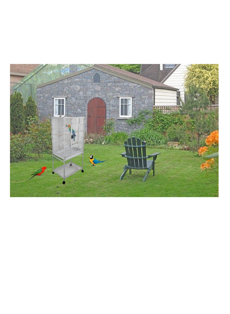 NNC PETS Bird cage with Wooden perches, Plastic feeding cups, Removable tray, Storage shelf, and Lockable wheels, Durable metal bird cage for small to medium-sized birds, Easy to assemble 136 cm (White) - Image 5