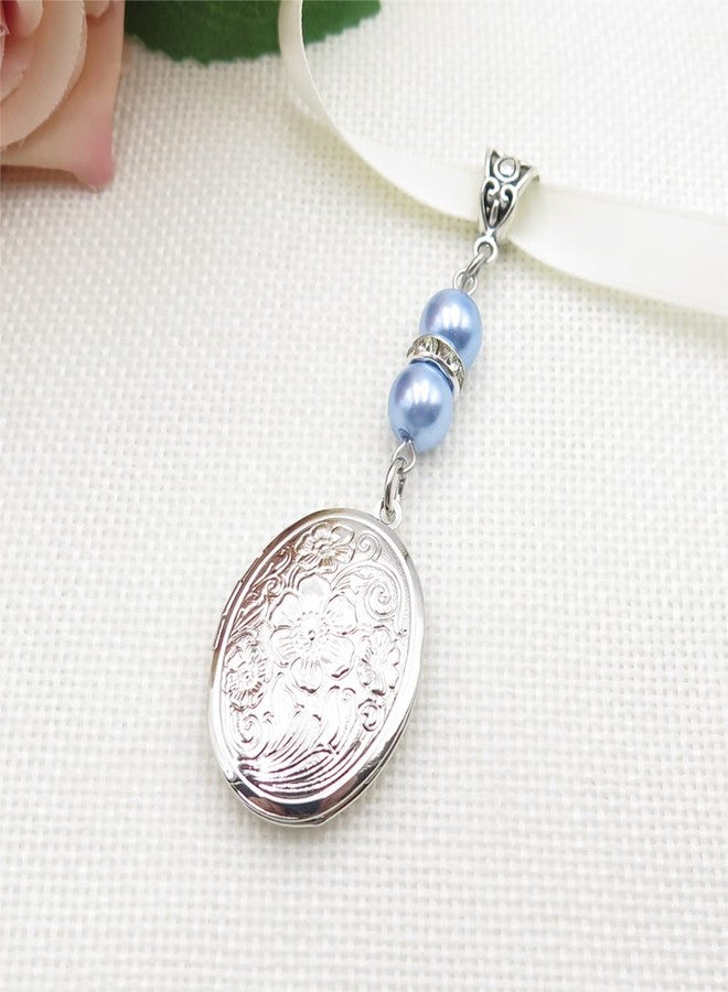 IDLAN Locket for Bouquet Memorial Bouquet Charm Memorial Wedding Gift Memorial Bride Pendant Photo Keepsake Something Blue (Oval Locket) - Image 3