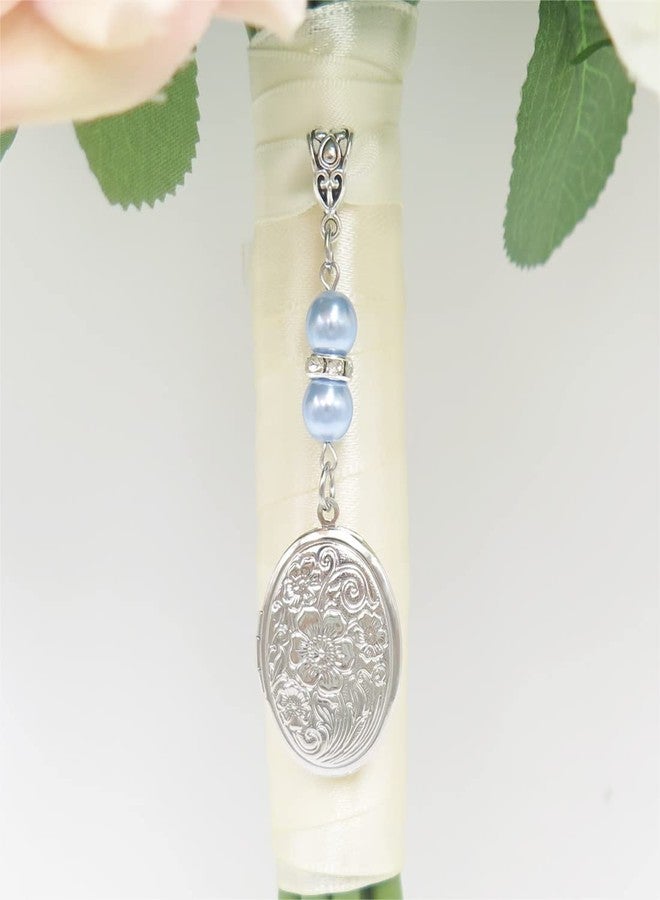 IDLAN Locket for Bouquet Memorial Bouquet Charm Memorial Wedding Gift Memorial Bride Pendant Photo Keepsake Something Blue (Oval Locket) - Image 2