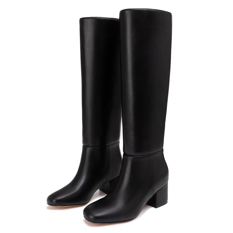 Athlefit Black Knee High Boots for Women Chunky Low Heel Tall Boots Square Toe Fashion Slip On Booties Size 8 - Image 4
