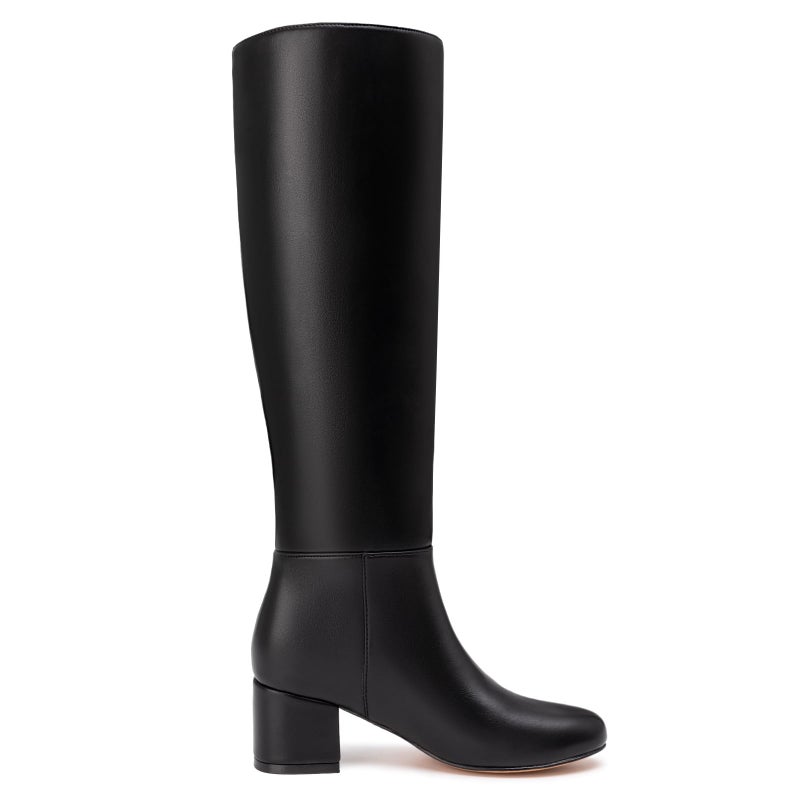 Athlefit Black Knee High Boots for Women Chunky Low Heel Tall Boots Square Toe Fashion Slip On Booties Size 8 - Image 3