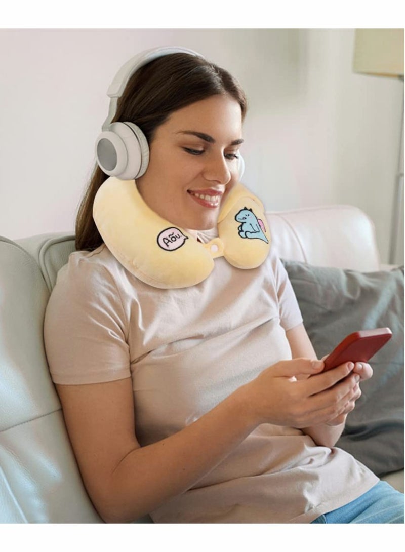 Excefore Travel Pillow U Shaped with Sleeping Eye Cover (Yellow) - Image 2