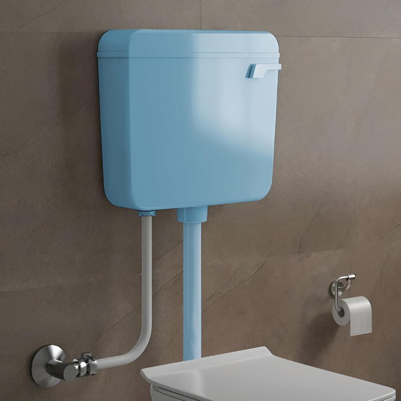 LUXART LUXART 8 LTR Wall Mounted TBlue Flush Tank for Toilet Polypropylene Smart PVC Slim Cistern Side Handle Front Flushing with Air Freshener Complete Kit - Image 1