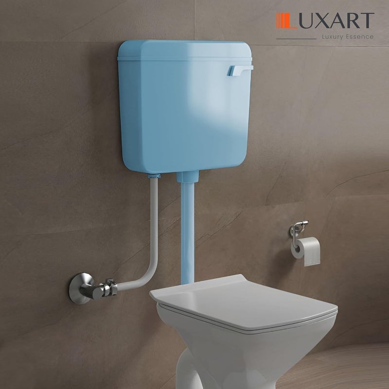 LUXART LUXART 8 LTR Wall Mounted TBlue Flush Tank for Toilet Polypropylene Smart PVC Slim Cistern Side Handle Front Flushing with Air Freshener Complete Kit - Image 5