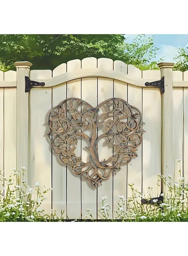 شجرة الحياة منحوتة معدنية لجدار من الحديد مقاس 15.75 × 14.3 بوصة، ديكور منزلي حديث للداخل والخارج - Image 1