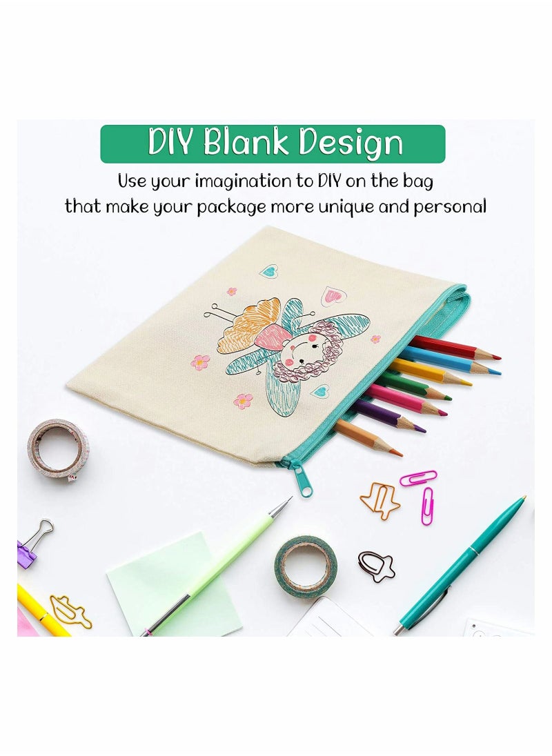 KASTWAVE Blank Diy Craft Bag Canvas Pen Case Canvas Zipper Pouch Bags Canvas Pencil Pouch Canvas Makeup Bags 9.25 X 6.89 Inches, L  - Image 5