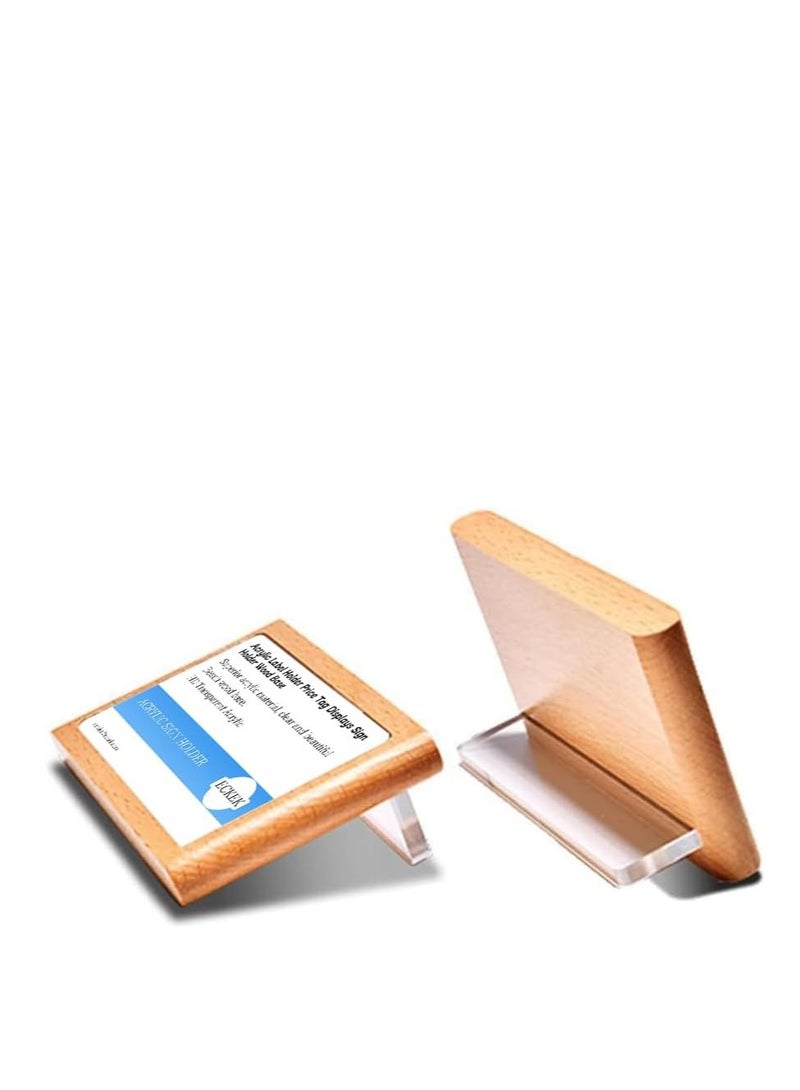 Eckek حامل بطاقة السعر أكريك 2 عبوة مع قاعدة خشبية لحامل لافتات الطاولة - Image 1