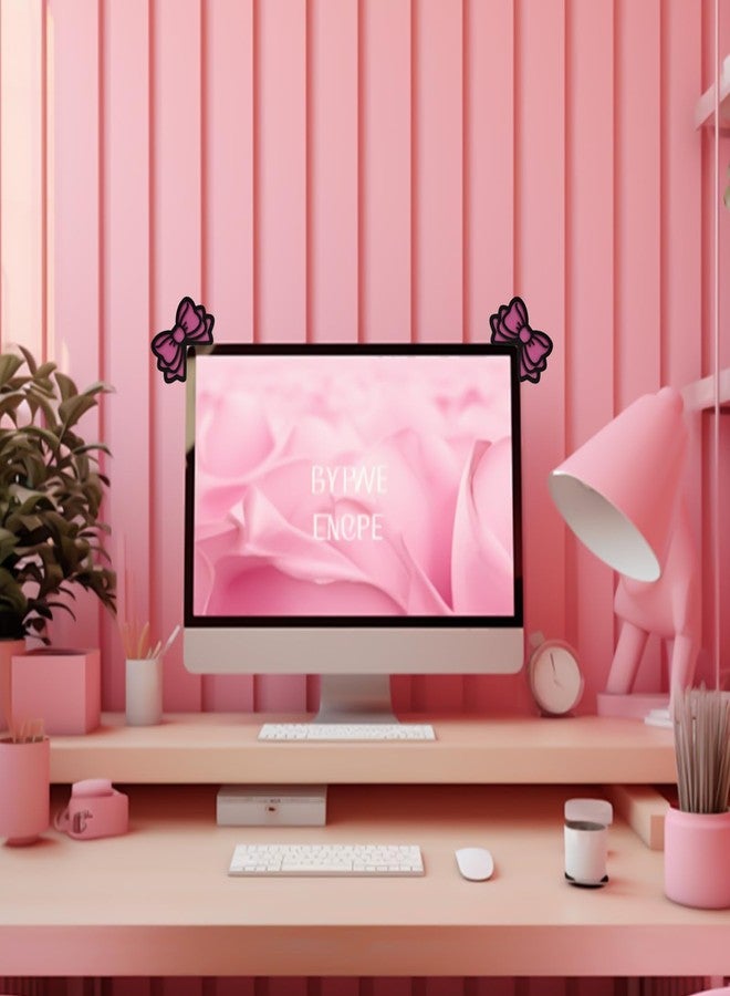 CYUXING 2Pcs Computer Monitor Decor, Pink Bow 3D Wood Decorations for Women Cute Mini Computer Accessories Stylish Design, Wood Material with Glue Office Decoration - Image 4