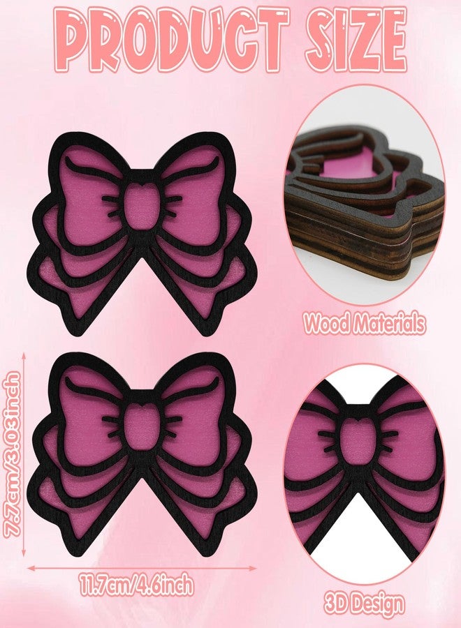 CYUXING 2Pcs Computer Monitor Decor, Pink Bow 3D Wood Decorations for Women Cute Mini Computer Accessories Stylish Design, Wood Material with Glue Office Decoration - Image 2