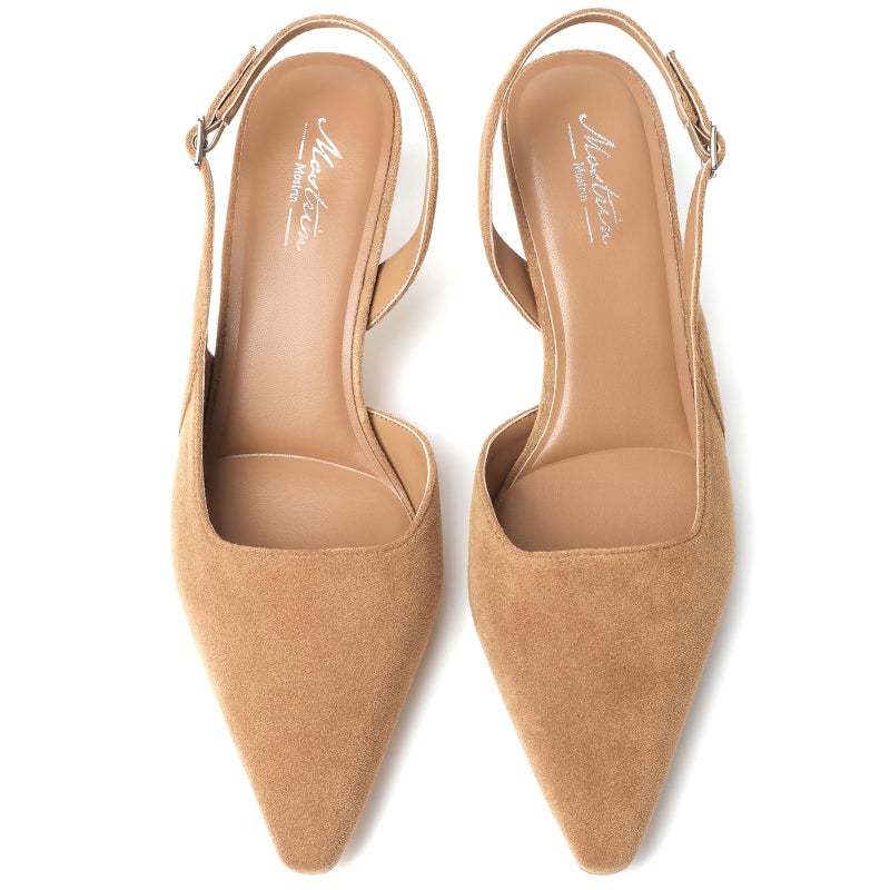 Mostrin Light Brown Kitten Slingback Heels for Women Suede Low Pointed Closed Toe Heels Women's Pumps Shoes Dressy for Office Work Party Size 8 - Image 4
