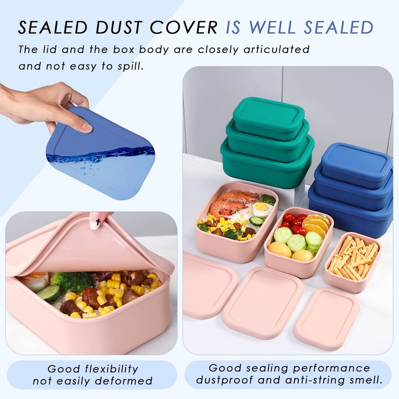 Keweis Silicone Food Storage Containers, Set of 3 Rectangular Bento Lunch Box Containers with Lids, Hard-Shell Silicone, Airtight, Microwave, Dishwasher and Freezer Safe (10oz, 23.6oz, 44oz) - Image 4