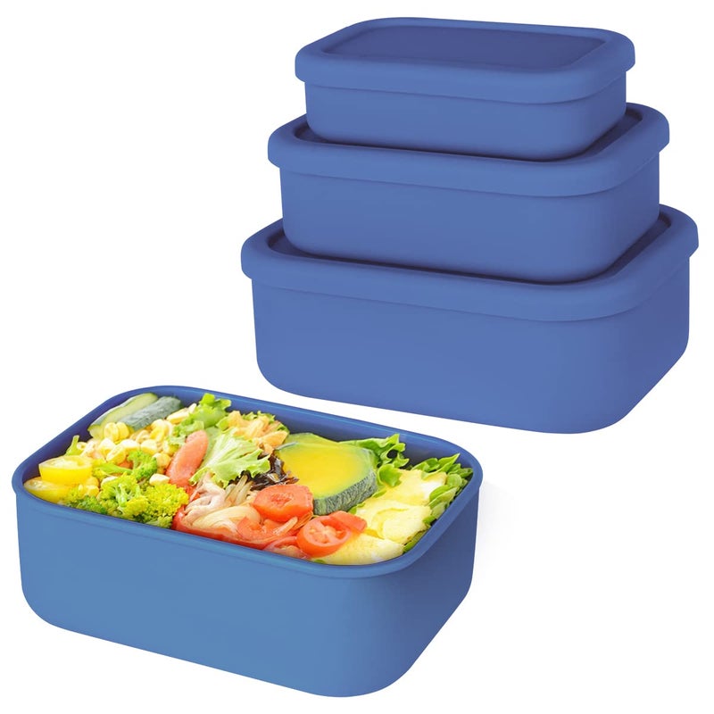 Keweis Silicone Food Storage Containers, Set of 3 Rectangular Bento Lunch Box Containers with Lids, Hard-Shell Silicone, Airtight, Microwave, Dishwasher and Freezer Safe (10oz, 23.6oz, 44oz) - Image 1
