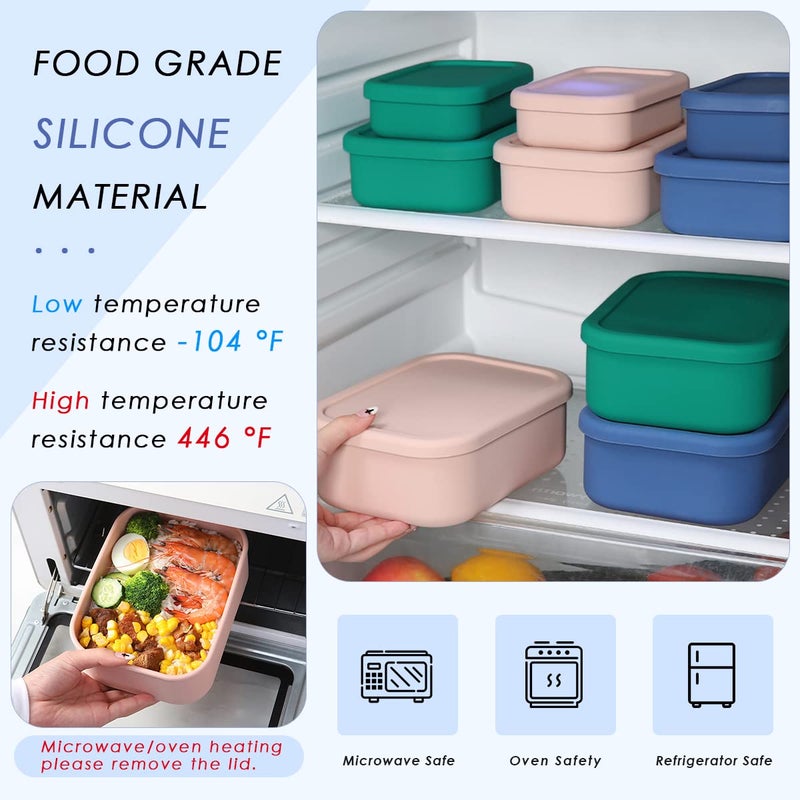 Keweis Silicone Food Storage Containers, Set of 3 Rectangular Bento Lunch Box Containers with Lids, Hard-Shell Silicone, Airtight, Microwave, Dishwasher and Freezer Safe (10oz, 23.6oz, 44oz) - Image 5