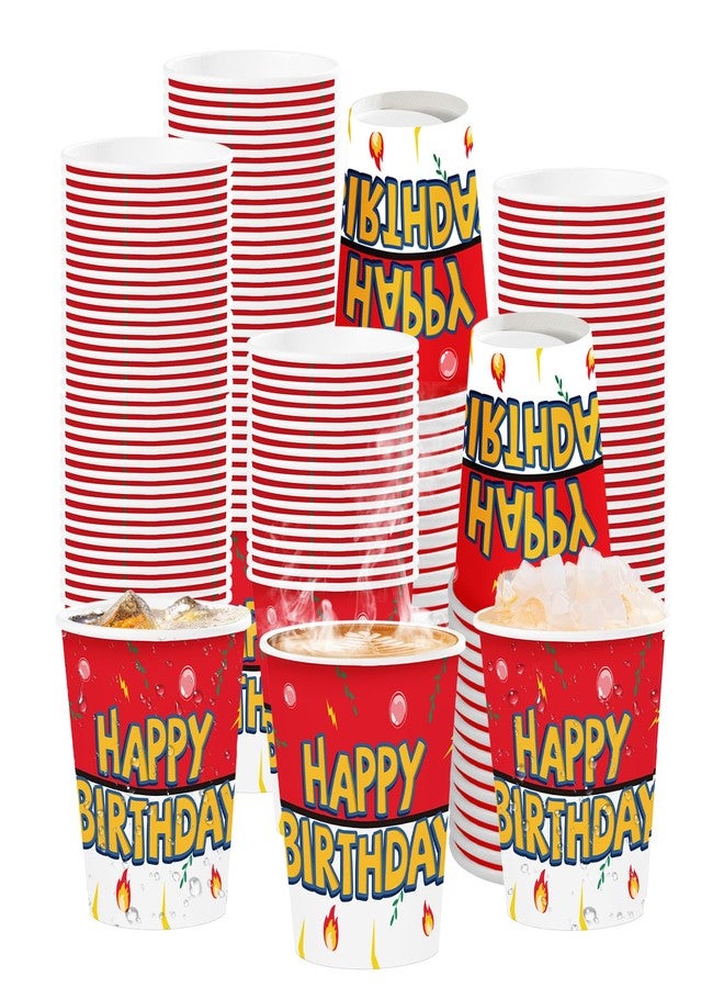 Greencian 100Pcs Cartoon Animation Birthday Party Cups 9oz Disposable Red and Yellow Paper Cups Cartoon Animated Party Decorations for Hot or Cold Food Beverage Themed Supplies Serves 24 - Image 1
