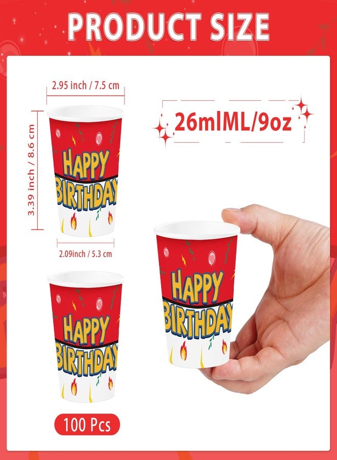 Greencian 100Pcs Cartoon Animation Birthday Party Cups 9oz Disposable Red and Yellow Paper Cups Cartoon Animated Party Decorations for Hot or Cold Food Beverage Themed Supplies Serves 24 - Image 4